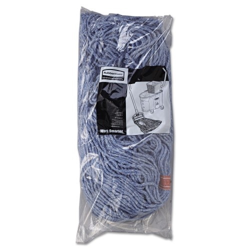 Rubbermaid Commercial Cotton/Synthetic Cut-End Blend Mop Head, 24 Oz, 1" Band, Blue, 12/Carton