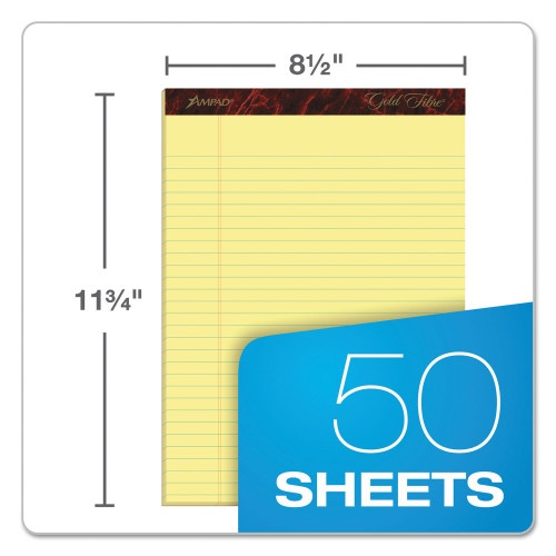 Ampad Gold Fibre Quality Writing Pads, Wide/Legal Rule, 50 Canary-Yellow 8.5 X 11.75 Sheets, Dozen