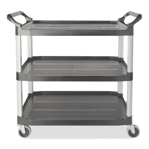 Rubbermaid Commercial Xtra Utility Cart With Open Sides, Plastic, 3 Shelves, 300 Lb Capacity, 20" X 40.63" X 37.8", Gray