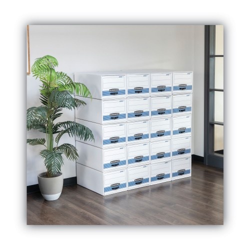 Bankers Box Stor/Drawer Steel Plus Extra Space-Savings Storage Drawers, 10.5" X 25.25" X 5.25", White/Blue, 12/Carton