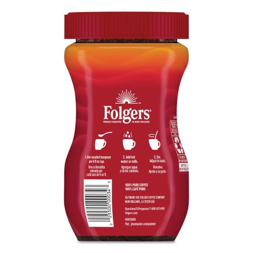 Folgers Instant Coffee Crystals, Classic Roast, 8 Oz Jar, Medium