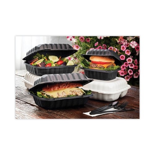 Pactiv Earthchoice Smartlock Microwavable Mfpp Hinged Lid Container, 8.31 X 8.35 X 3.1, Black, Plastic, 200/Carton