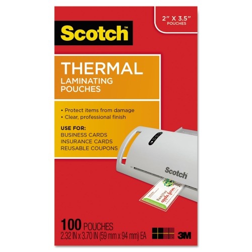 Scotch Laminating Pouches, 5 Mil, 3.75" X 2.38", Gloss Clear, 100/Pack