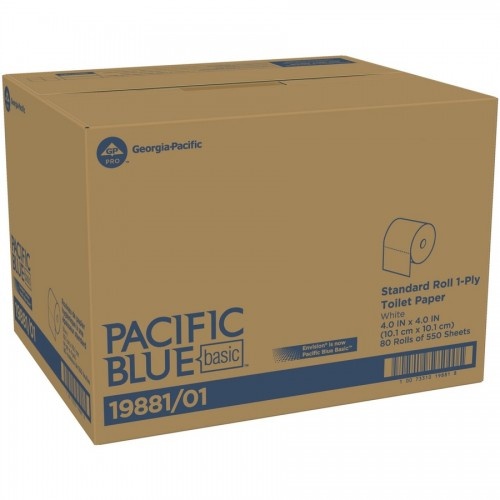 Georgia Pacific Professional Pacific Blue Basic Embossed Bathroom Tissue, Septic Safe, 1-Ply, White, 550/Roll, 80 Rolls/Carton