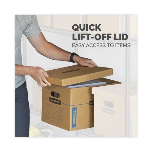 Bankers Box Smoothmove Classic Moving & Storage Boxes, Medium, Half Slotted Container , 18" X 15" X 14", Brown Kraft/Blue, 8/Carton