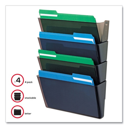 Deflecto Docupocket Stackable Four-Pocket Wall File, 4 Sections, Letter Size, 13" X 4", Smoke