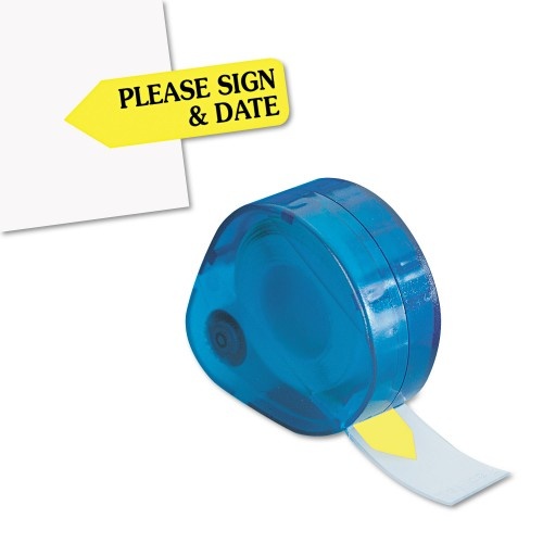 Redi-Tag Arrow Message Page Flag Refills, "Please Sign And Date", Yellow, 120/Roll, 6 Rolls