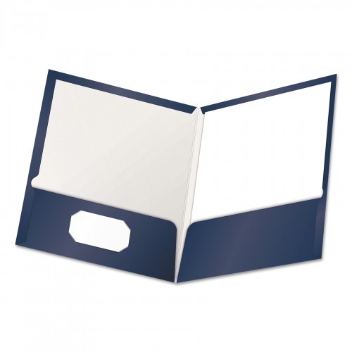 Oxford High Gloss Laminated Paperboard Folder, 100-Sheet Capacity, Navy, 25/Box