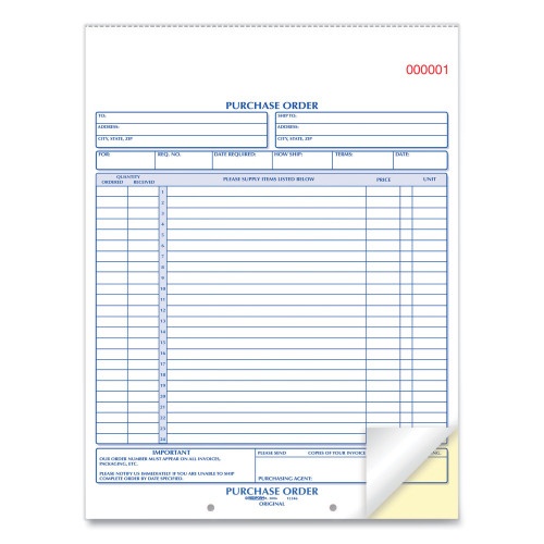 Rediform Purchase Order Book, 17 Lines, Two-Part Carbonless, 8.5 X 11, 50 Forms Total