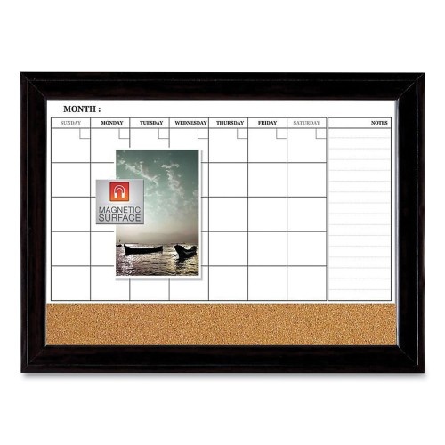 Quartet Magnetic Combination Dry Erase Calendar/Cork Board, 35 X 23, Tan/White Surface, Black Wood Frame