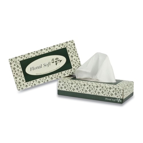 Floral Soft White Facial Tissue, 2-Ply, 100 Sheets/Box, 30 Boxes/Carton
