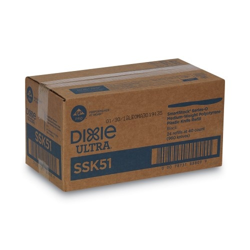 Dixie Smartstock Plastic Cutlery Refill, Knives, 7", Series-O Mediumweight, Black, 40/Pack, 24 Packs/Carton