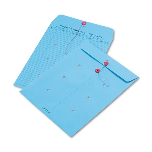 Quality Park Colored Paper String And Button Interoffice Envelope, #97, One-Sided Five-Column Format, 10 X 13, Blue, 100/Box