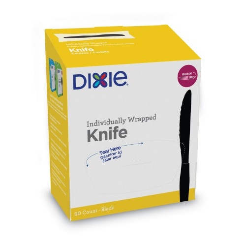 Dixie Grabn Go Wrapped Cutlery, Knives, Black, 90/Box, 6 Box/Carton