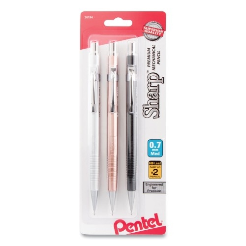 Pentel Sharp Mechanical Pencil, 0.7 Mm, Hb (#2.5), Black Lead, Assorted Barrel Colors, 3/Pack