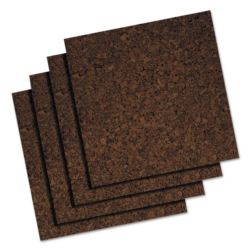 Universal Cork Tile Panels, Dark Brown, 12 X 12, 4/Pack