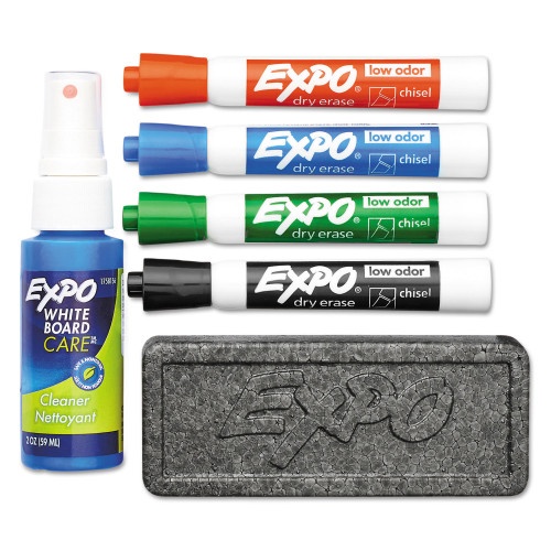 Expo Low-Odor Dry Erase Marker Starter Set, Broad Chisel Tip, Assorted Colors, 4/Set