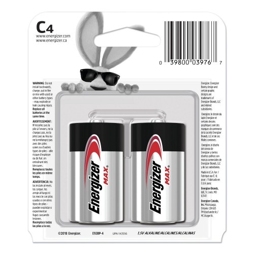 Energizer Max Alkaline C Batteries, 1.5V, 4/Pack