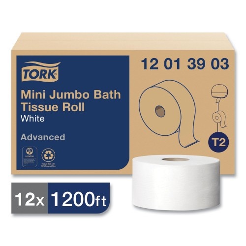 Tork Advanced Jumbo Bath Tissue, Septic Safe, 1-Ply, White, 3.48" X 1,200 Ft, 12 Rolls/Carton