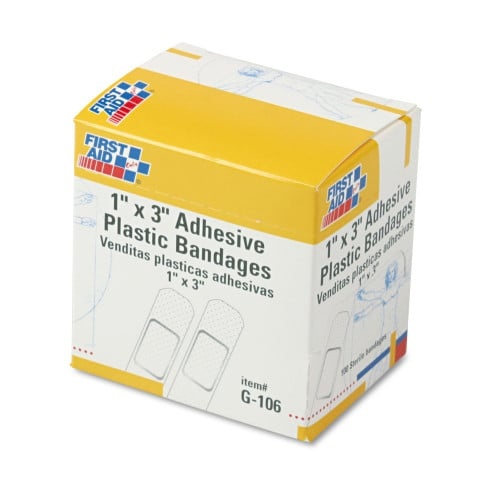 First Aid Only Plastic Adhesive Bandages, 1 X 3, 100/Box