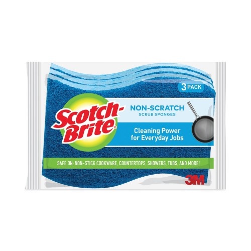 Scotch-Brite Non-Scratch Multi-Purpose Scrub Sponge, 4 2/5 X 2 3/5, Blue, 3/Pack