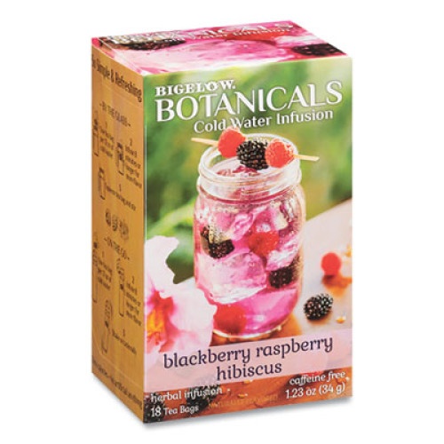 Bigelow Botanicals Blackberry Raspberry Hibiscus Cold Water Herbal Infusion, 0.7 Oz Tea Bag, 18/Box