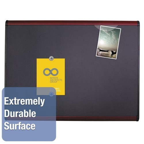 Quartet Prestige Plus Magnetic Fabric Bulletin Boards, 48 X 36, Gray Surface, Mahogany Fiberboard/Plastic Frame