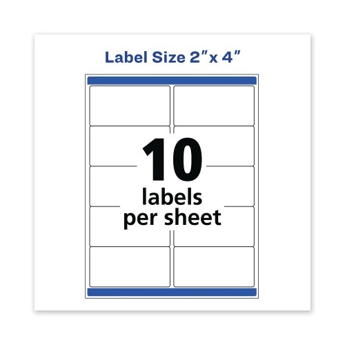 Avery Waterproof Shipping Labels With Trueblock And Sure Feed, Laser Printers, 2 X 4, White, 10/Sheet, 500 Sheets/Box