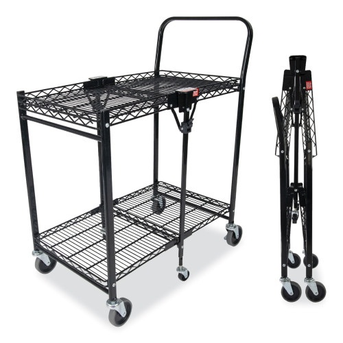 Rubbermaid 2 Shelf ServiceUtility Cart 31 14 H x 16 W x 34 D Black