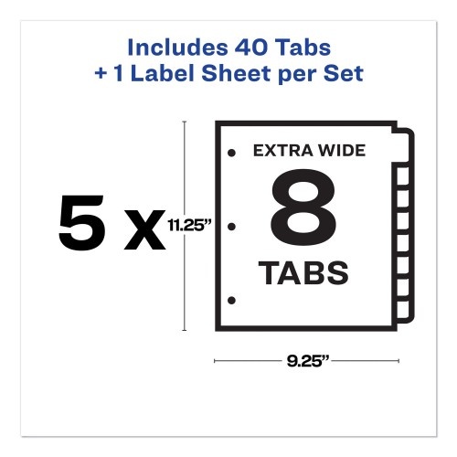 Avery Print And Apply Index Maker Clear Label Dividers, Extra Wide Tabs, 8-Tab, 11.25 X 9.25, White, 5 Sets