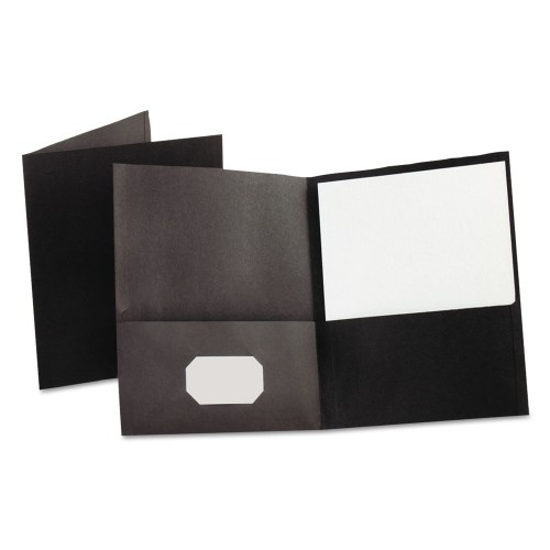 Oxford Twin-Pocket Folder, Embossed Leather Grain Paper, Black, 25/Box