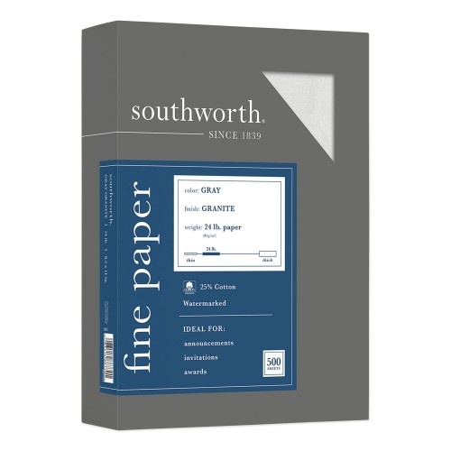 Southworth Granite Specialty Paper, 24 Lb Bond Weight, 8.5 X 11, Gray, 500/Ream