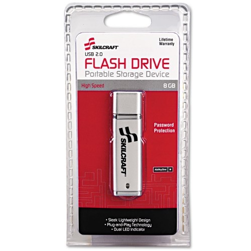 Abilityone 704501 Skilcraft Ultra-Slim Flash Drive, 8 Gb, Silver