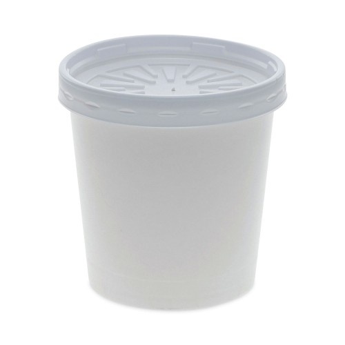Pactiv Paper Round Food Container And Lid Combo, 16 Oz, 3.75" Diameter X 3.88H", White, 250/Carton