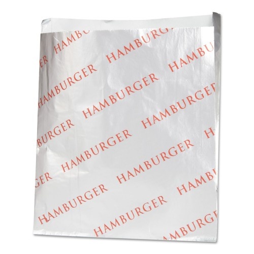 Bagcraft Foil Single-Serve Bags, 6" X 6.5", Silver, Hamburger Design, 1,000/Carton
