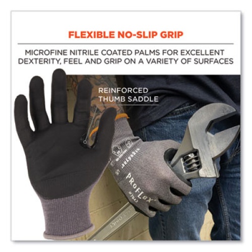 Ergodyne Proflex 7043 Ansi A4 Nitrile Coated Cr Gloves, Gray, Small, 1 Pair, Ships In 1-3 Business Days