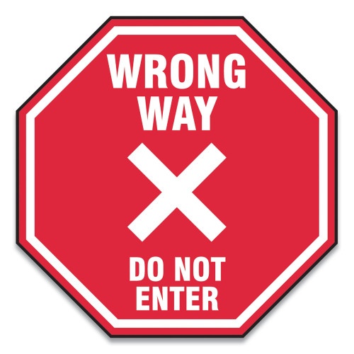 Accuform Slip-Gard Social Distance Floor Signs, 12 X 12, "Wrong Way Do Not Enter", Red, 25/Pack