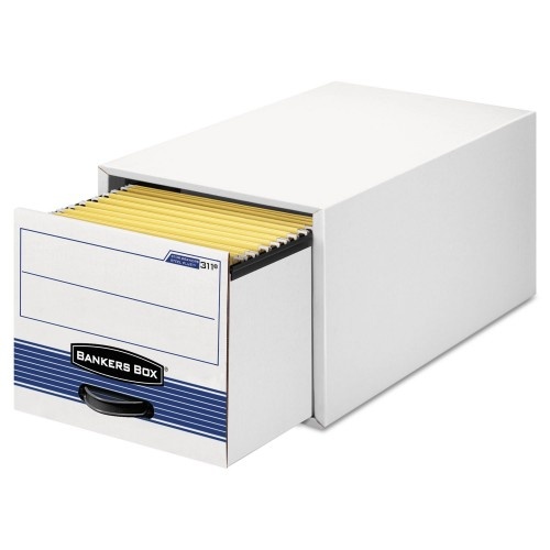 Bankers Box Stor/Drawer Steel Plus Extra Space-Savings Storage Drawers, Letter Files, 14" X 25.5" X 11.5", White/Blue, 6/Carton