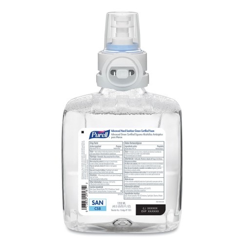Purell Advanced Hand Sanitizer Green Certified Foam Refill, For Cs8 Dispensers, 1,200 Ml, Fragrance-Free, 2/Carton