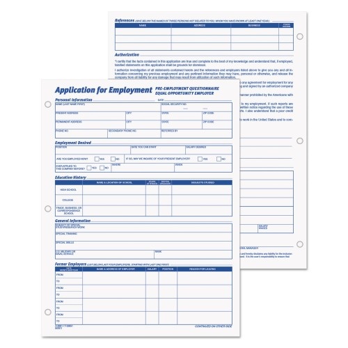 Tops Employee Application Form, One-Part (No Copies), 11 X 8.38, 50 Forms/Pad, 2 Pads/Pack