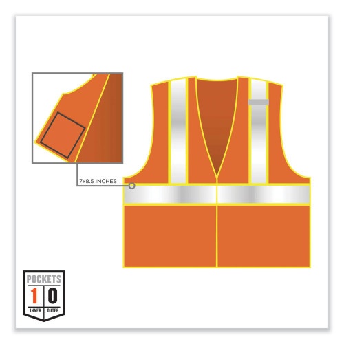Ergodyne Glowear 8230Z Class 2 Two-Tone Mesh Zipper Vest, Polyester, 4X-Large/5X-Large, Orange, Ships In 1-3 Business Days