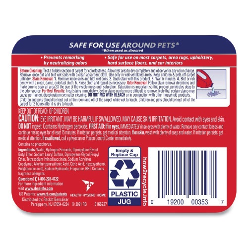 Resolve Pet Specialist Stain And Odor Remover, Citrus, 60 Oz Refill Pour Bottle, 4/Carton