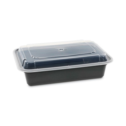 Pactiv Newspring Versatainer Microwavable Containers, 38 Oz, 6 X 8.5 X 2, Black/Clear, Plastic, 150/Carton