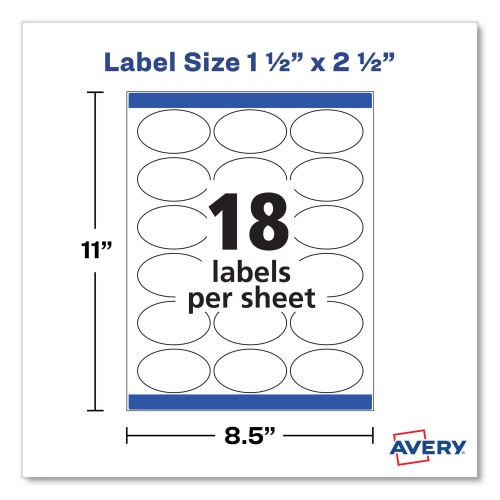 Avery Oval Labels With Sure Feed And Easy Peel, 1.5 X 2.5, Glossy White, 180/Pack