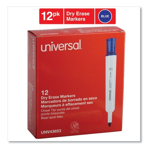 Universal Dry Erase Marker, Broad Chisel Tip, Blue, Dozen
