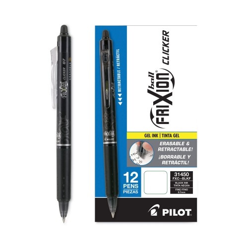 Pilot Frixion Clicker Erasable Gel Pen, Retractable, Fine 0.7 Mm, Black Ink, Black Barrel