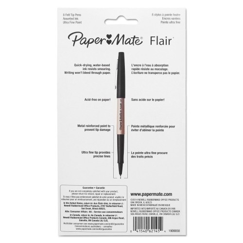 Paper Mate Flair Felt Tip Porous Point Pen, Stick, Extra-Fine 0.4 Mm, Assorted Ink And Barrel Colors, 8/Pack