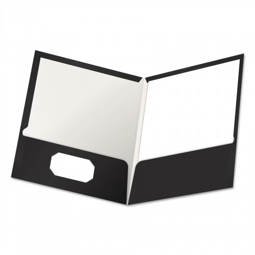 Oxford High Gloss Laminated Paperboard Folder, 100-Sheet Capacity, Black, 25/Box
