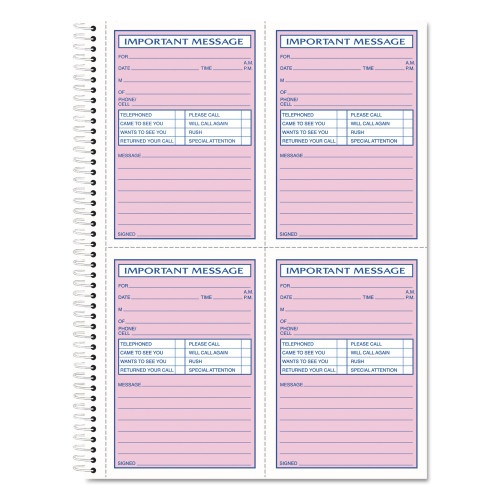 Tops Telephone Message Book With Fax/Mobile Section, Two-Part Carbonless, 3.88 X 5.5, 4 Forms/Sheet, 400 Forms Total