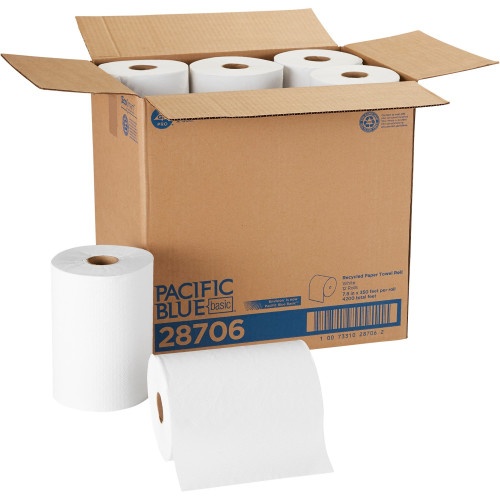 Georgia Pacific Professional Pacific Blue Basic Nonperforated Paper Towels, 1-Ply, 7.88" X 350 Ft, White, 12 Rolls/Carton